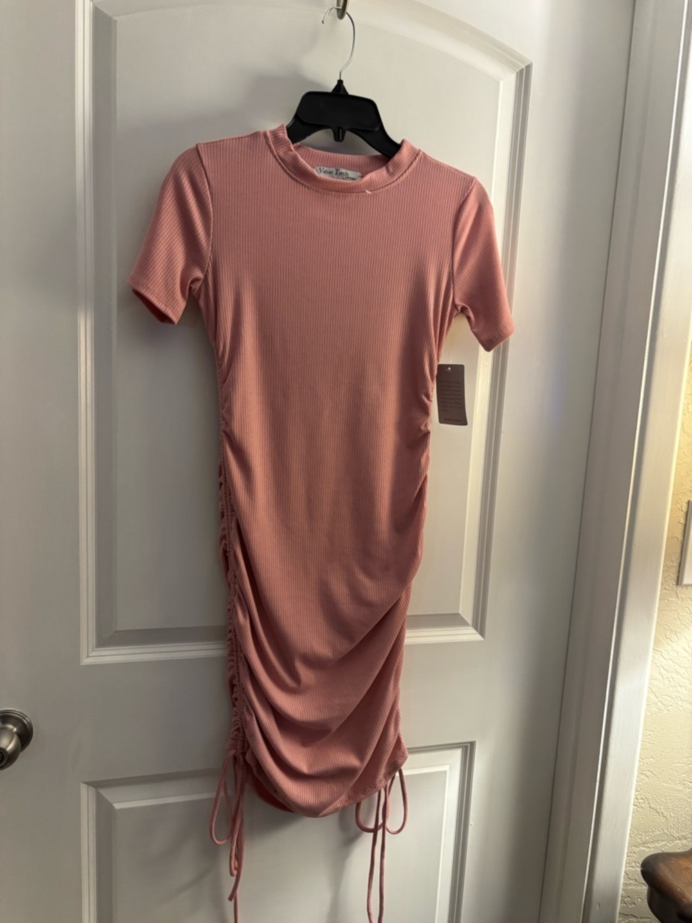 Ribbed Velvet Torch Ruched Short Sleeve Dress Nordstrom Sz L